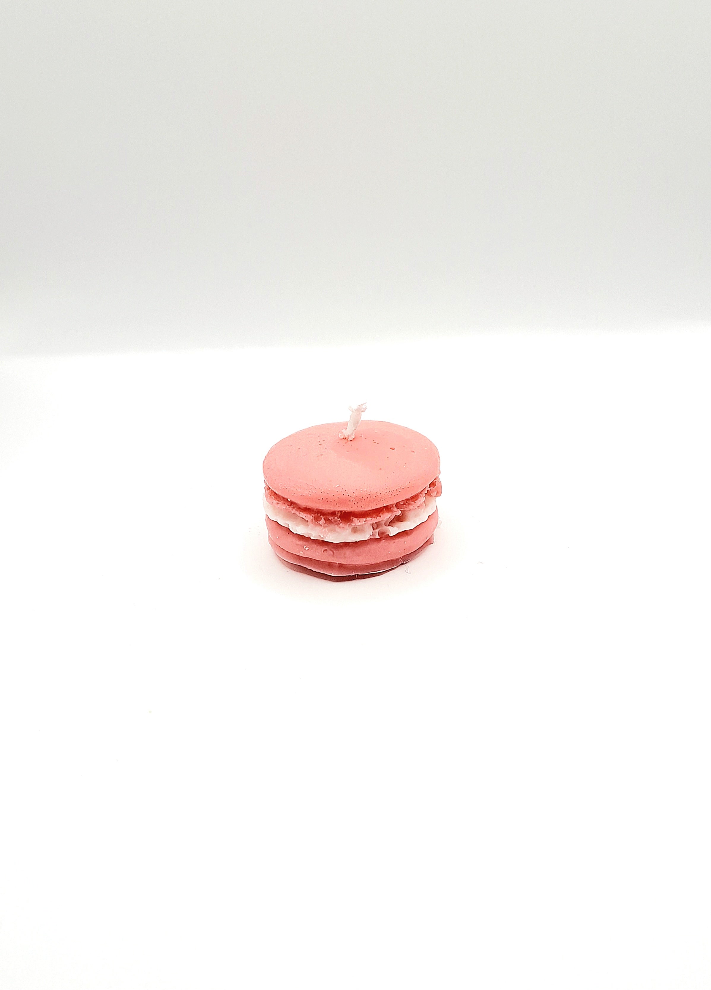 Macaron kaars sojawas rood met wit
